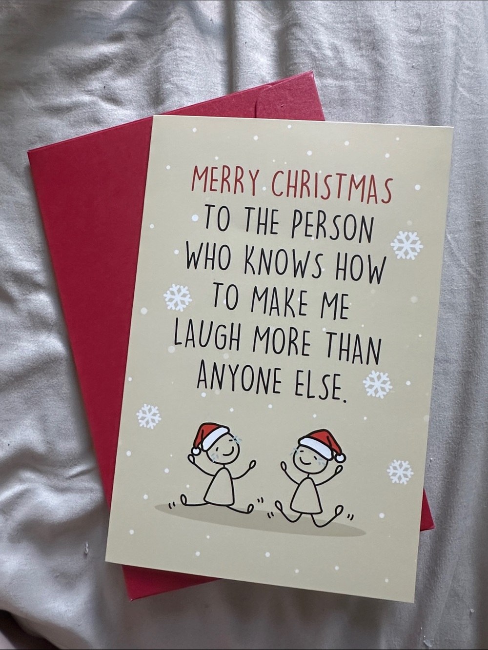Christmas Greeting Card - Beige with Red Accents - Blank Inside